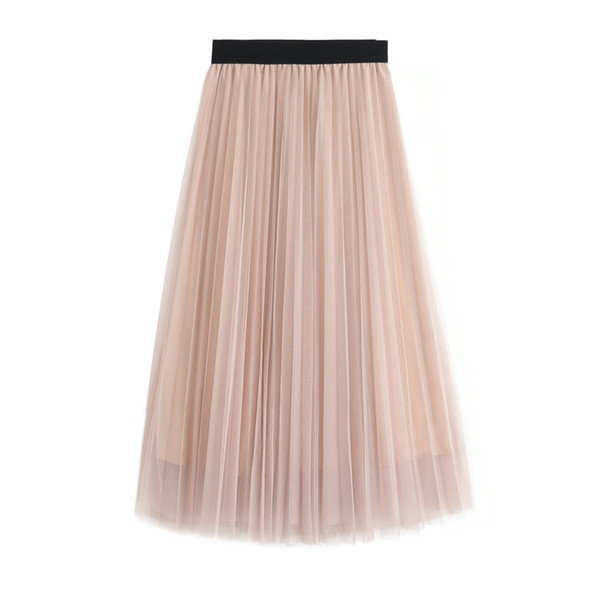 Fashion women s clothing dress Spring and Autumn new women skirts pink gray half mesh skirt bottom /pleated skirt