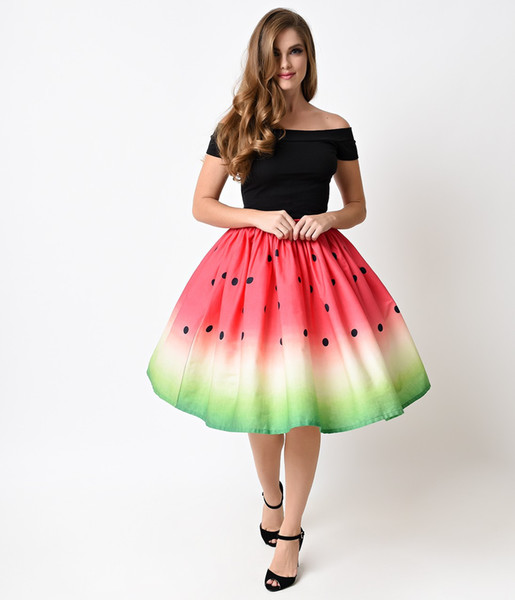 Women Casual Fashion Skirt With Watermelon Piano Moon Lemon Pattern Size S-XL