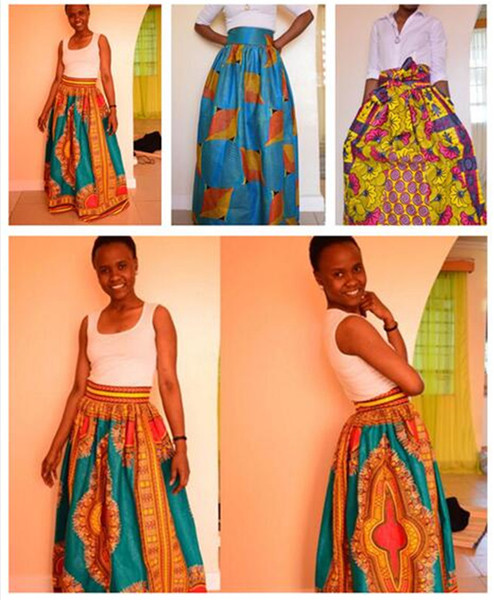 5pcs African Women Boho Dashiki Dresses high waist Pleated Skirt National characteristic Maxi Dress M260