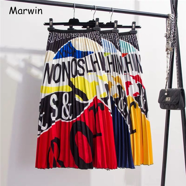 Marwin 2019 New-coming Summer Printing Cartoon Letter Pattern High Street Europen Style Women Skirts Party Holiday High Elastic Y190428