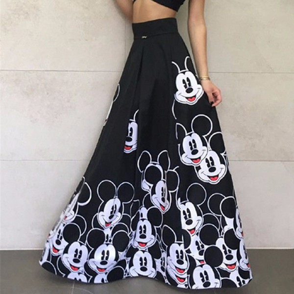 Summer Skirts Womens 2017 Casual Fashion Cartoon Printed High Waist Long Skirt Women Vintage Maxi Skater Skirts Plus Size S-xl J190426