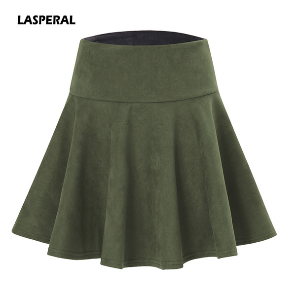 LASPERAL 2017 Autumn High Waist Suede Pleated A-line Skirt Girls Harajuku Solid Denim Skirt Sailor Mini Korean Style