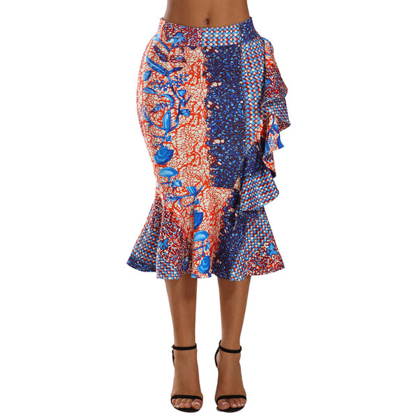 New Arrival African Print Ruffle Trim bodycon skirt