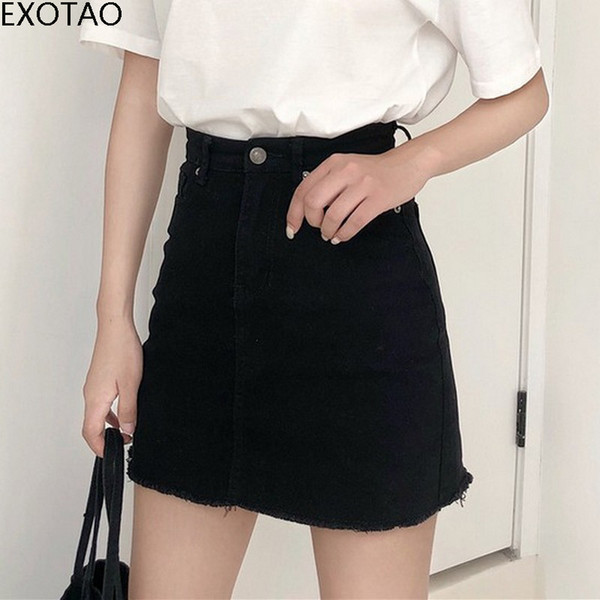 Summer Women Skirt Denim High Waist Sexy School Girl Red Skirt A-Line Korean Vintage Mini Jeans Tassel Wrap Vaqueras Mujer