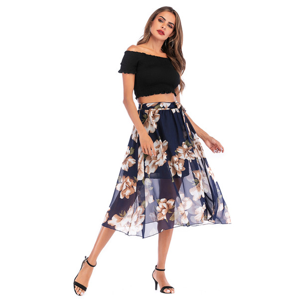 DHL Womens Summer Sexy Lacy Full/Ankle Chiffon Long Skirt Beach Skirt Casual Floral Chiffon Maxi Skirt