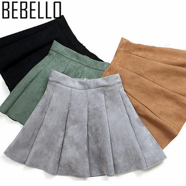 2018 Women Summer Suede Mini Pleated Skirts Gray High Wasit Girls Schlool Causal Above Knee A Line Skater Skirts XL Saia S1228