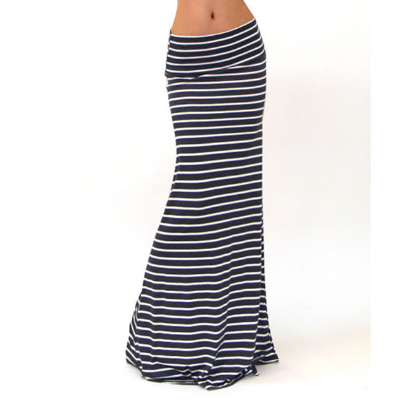 Lady vestido casual plus size skirt women asymmetric high waist striped fold over stretch long maxi skirt S-3XL