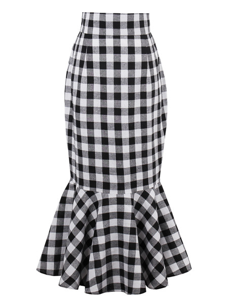 2018 Spring and Summer female temperament fishtail Slim Plaid and fiber material high waist short skirt FS5001