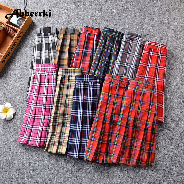 Harajuku Cosplay Women High Waist Cute Pleated Skirt Plus Size England Plaid Sexy Mini Skirt School Girl Uniforms Saias