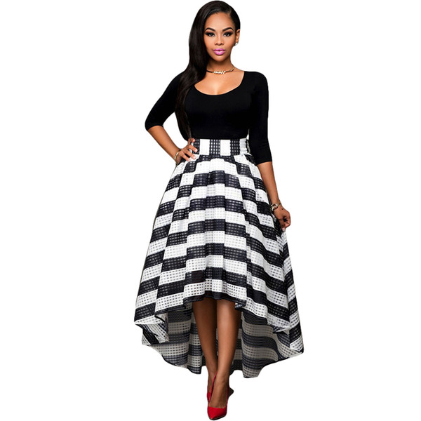 Newest hot summer casual style print U-neck long sleeve tops stripe skirt slim long skirt for sexy women