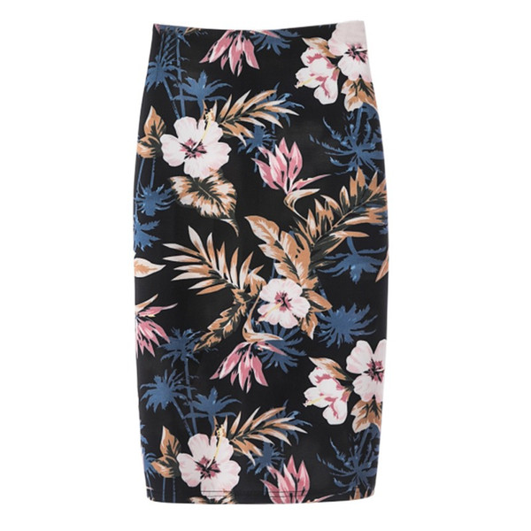 2018 Summer Pencil Skirt Print Floral / Block Bodycon Skirt Women High Waist EleKnee-length Vintage Large Size 2XL