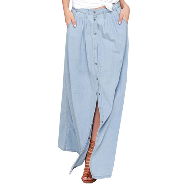 Wholesale free shipping Summer 2016 Women Long Denim Skirt Femme Casual Loose High Waisted Single Breasted Maxi Jean Skirt Saias 3XL