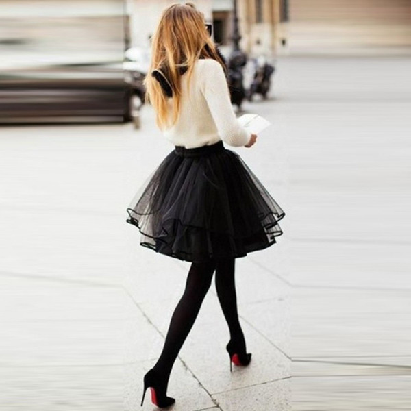 Mini short Puffy Black tulle Skirt With Ruffles Fashion sexy tutu 62 colours Woman Midi Elastic waist skirt puls size 2017