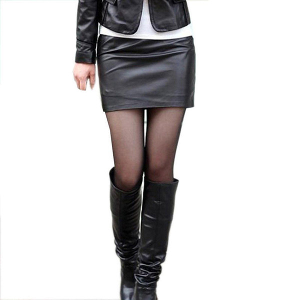 Sexy Women Lady Pencil Slim Stretch Bodycon High Waist OL Mini Short Skirt Party Club PU Cloth Package Hip Solid Black One Size