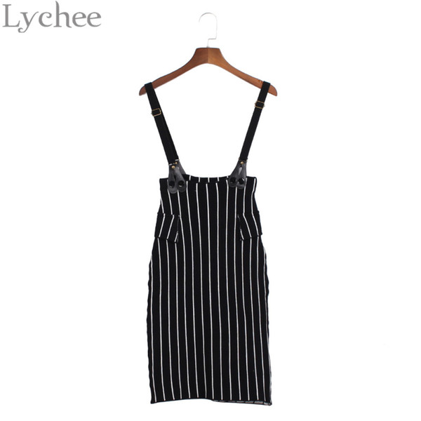 Lychee Elegant Sexy Summer Women Skirt Striped Elastic Stretch Suspender Skirt Knee Length Knitted