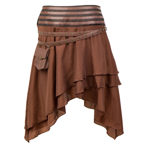 Steampunk Gothic High Waisted Party Women Retro Style Skirt High Low Skirts Short Sexy Skirt Brown