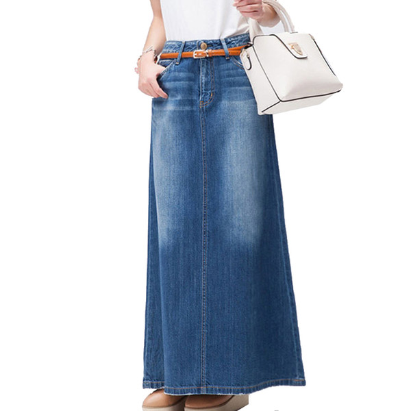 Free Shipping 2018 New Fashion Long Casual Denim Skirt Spring A-line Plus Size S-2XL Long Maxi Skirts For Women Jeans Skirts