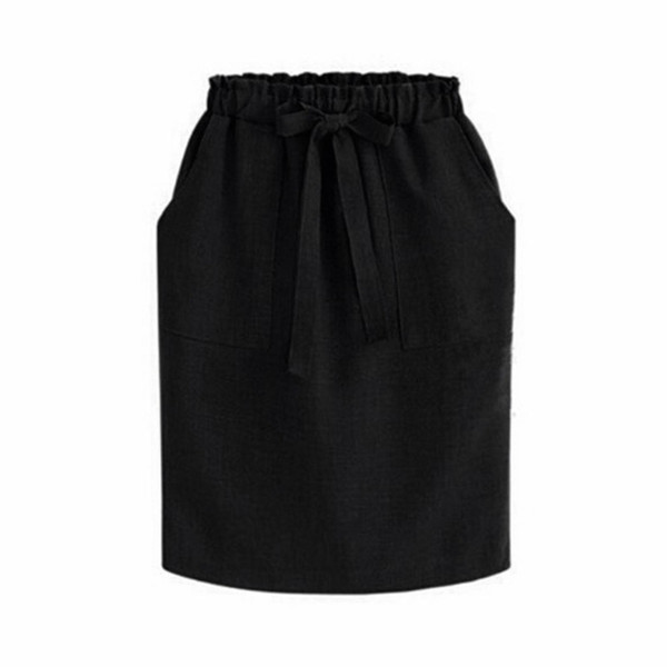 Women Vintage Bow Skirt Midi Skirts A line Elastic tie Waist Office Cotton Skirts