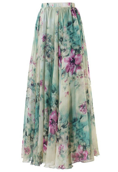 2017 Summer BOHO Women Floral Chiffon Long Maxi Full Skirt Summer Beach Skirt