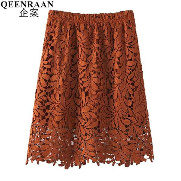 New Women High Waist Lace Skirt Spring Summer Female Elastic Waist Slim A Line Skirts Ladies Midi Skirts Saia Faldas