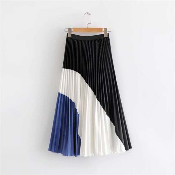 New Fashion Women Elegant Pleated Skirt Half-length Retro High-waisted Slim Organ Leather Skirt Pleated Long Female