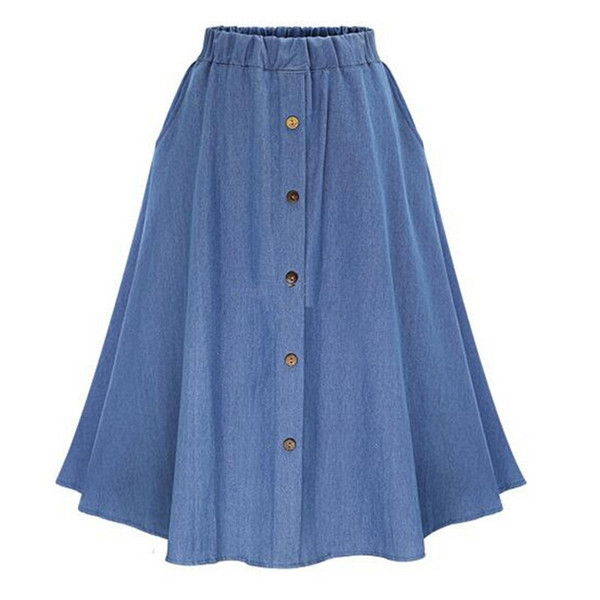 High Waist Denim Skirts for Women Fashion Solid Thin Jean Jupe Casual Single Breasted Falda Vaquera 2017 New Summer Skirt Female