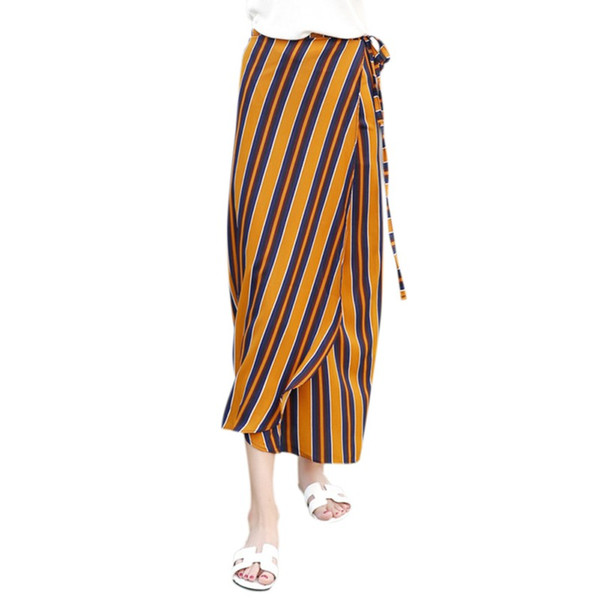 2018 Summer New Fashion Women Vintage Bohemian Chiffon Long Skirts Boho Beach Party Loose Striped Skirt X2