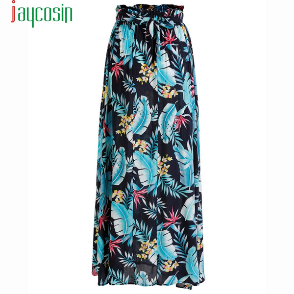 JAYCOSIN hot sell fashion Summer Women Boho Maxi Skirt Beach Leaf Print Holiday Summer High Waist Long Skirt 40#