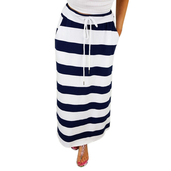 Sleeper #401 2019 NEW FASHION Womens Fashion Stripe Hight Waist Maxi Long Skirt casual wear long design hot summer Free Shipping