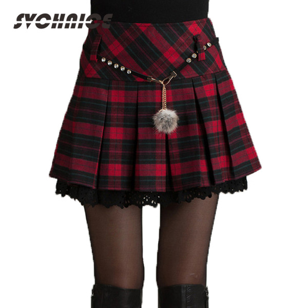 Wholesale-Fashion Autumn Winter Skirt Women 2016 Lady Schoolgirl Sexy Short Gray/Red Pleated Skirt Mini Plaid Skirts Women Faldas Saia 2XL