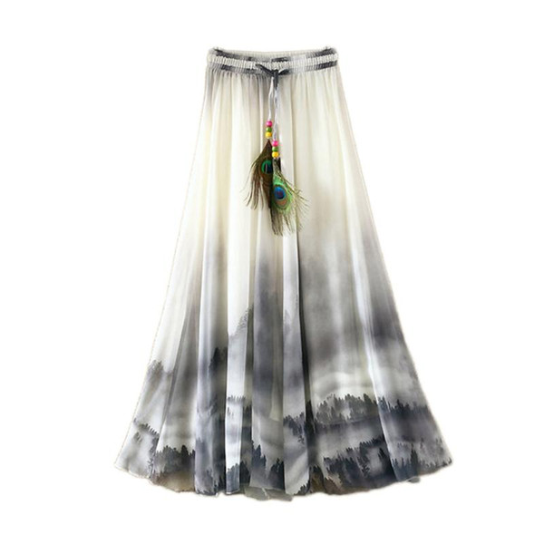 2018 Vintage Maxi Skirts Women Solid Boho Chiffon Saia Longa Summer Vestidos Tulle Casual Bohemian Long Skirts Woman Clothing