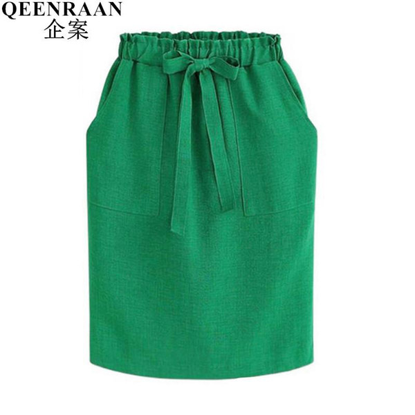 New Fashion Vintage Bow Lace-Up Midi Skirts Women Elegant Casual Skirt Female A line Elastic Waist Office Work Skirts For Womens