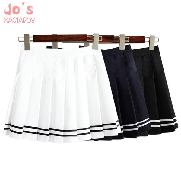 Drop ship high waist ball Denim pleated skirts Harajuku Lolita stripe a-line sailor skirt Cosplay Japanese school Skirts uniform