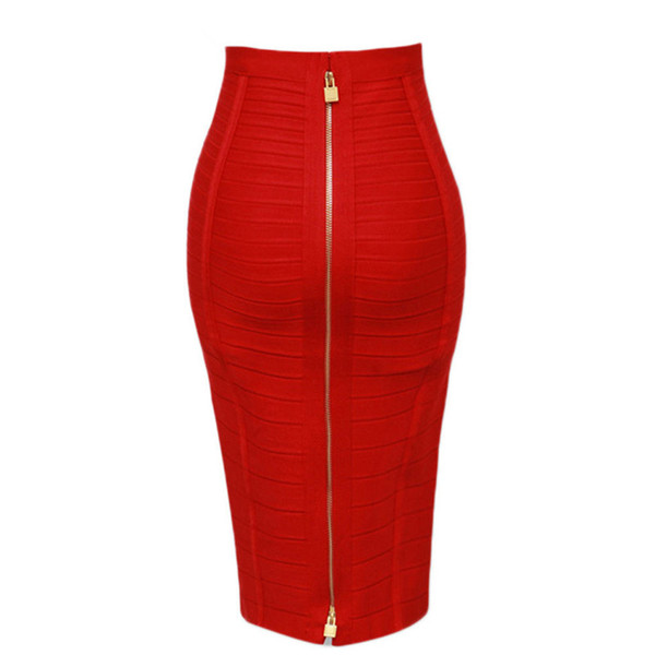 Wholesale- Women Summer Fashion Sexy Black Red Beige Bandage Skirt 2016 Knitted Elastic Sweet Pencil Skirt