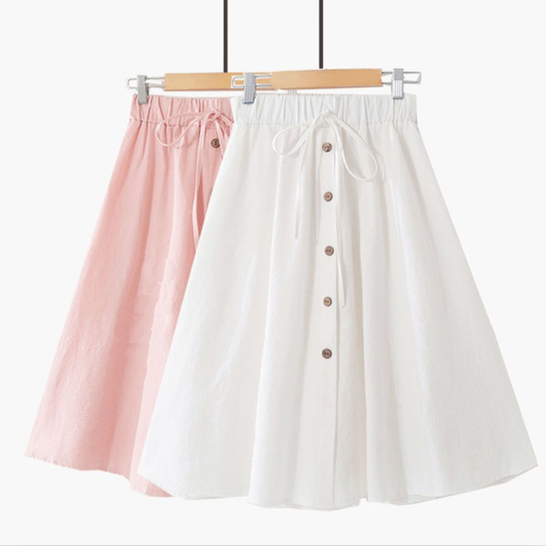 Women New Cotton And Linen Casual Skirts High Waist Fashion Mid-Calf Skirts Solid A-Line Plus Size M-7XL 2018 Korean Loose Slim