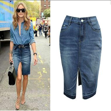 Spring Summer Women Jeans Skirt Fashion Classic High Waist Knee Length Slim Denim Skirt Women Pencil Skirt