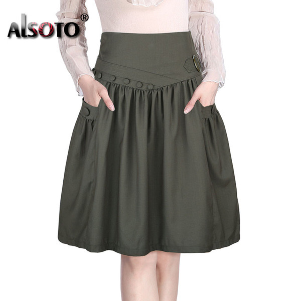 New women skirts Autumn winter High waist plus size A-Line casual Solid color Knee-Length Saia Party Falda