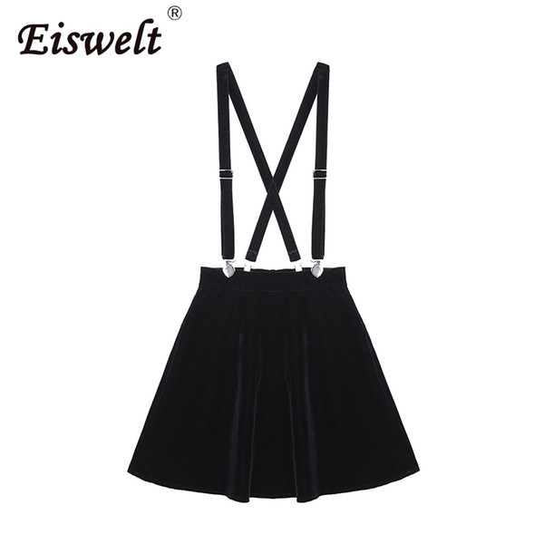 EISWELT Women'S Skirt Harajuku Velvet Punk Love Clip Strap Skirt for Female Ladies Mini Skirts Black