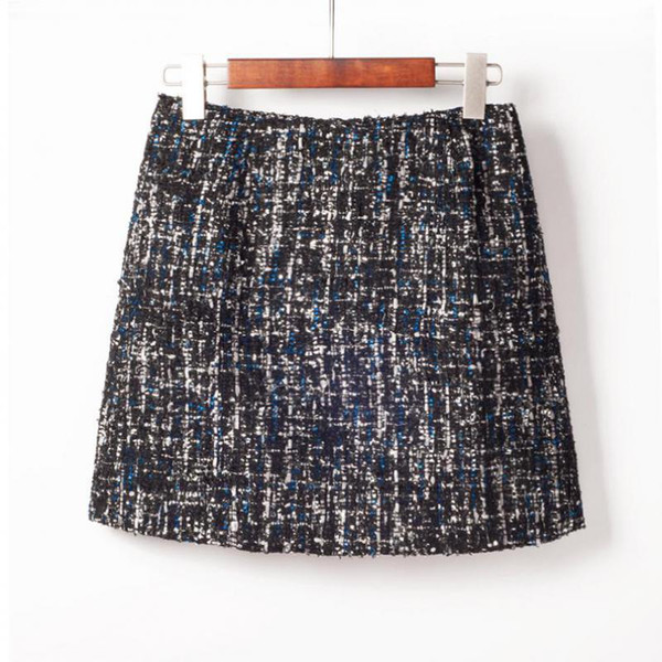 New Winter Style Small Sequins Tweed Mini Skirt Elegant High Waist Bag Hip Skirt All-match Wool Pencil Free Shipping 2018