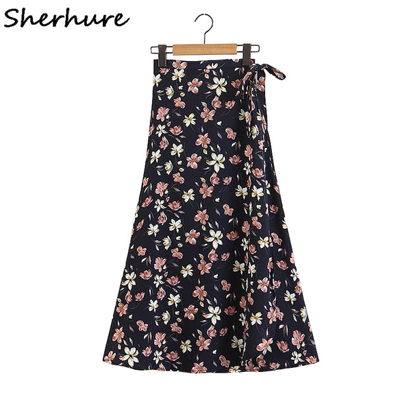 2018 Women High Waist Summer Long SkirtsFlower Print Women Boho Skirts Jupe Femme Long Skirt Saia Faldas