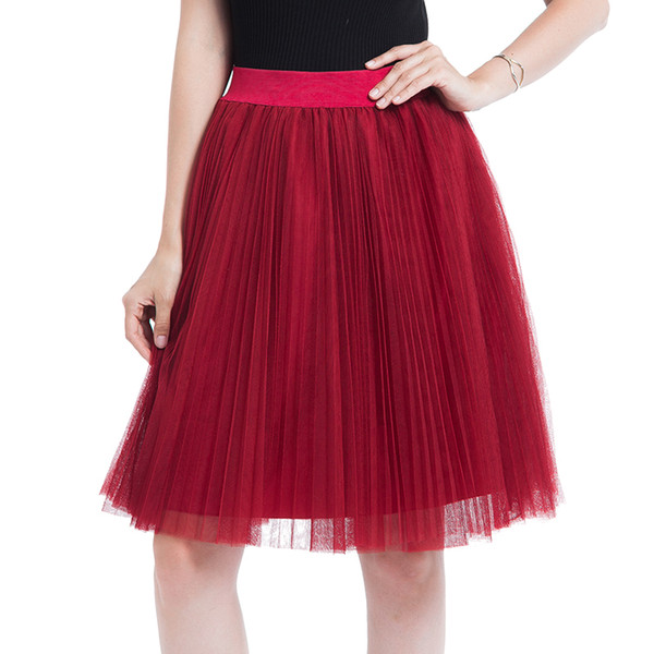 4 Layer Voile Tulle Skirts Womens 2018 Spring Summer Elastic High Waist Pleated Midi Tutu Skirt Jupe Longue Femme