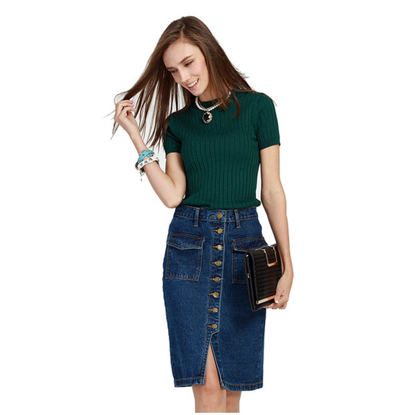 2018 summer fashion women denim button pocket decor skirt ladies chic high waist split midi skirt female sexy casual install