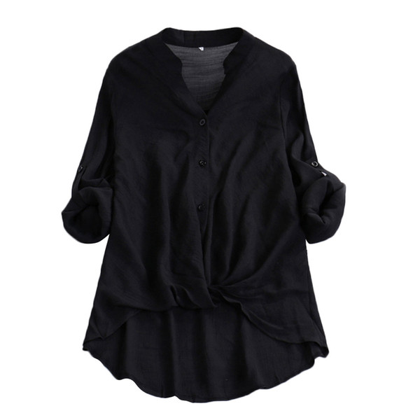 Womens Tops And Blouses Black Solid Long Sleeve Summer Blouse Women Streetwear 2019 Women Tops V Neck Ladies Top And Blouse 2019