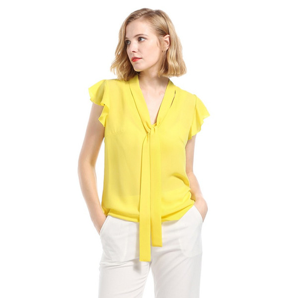 Women Summer Chiffon Blouse Office Lady Fashion Short Sleeve Blouses Shirts