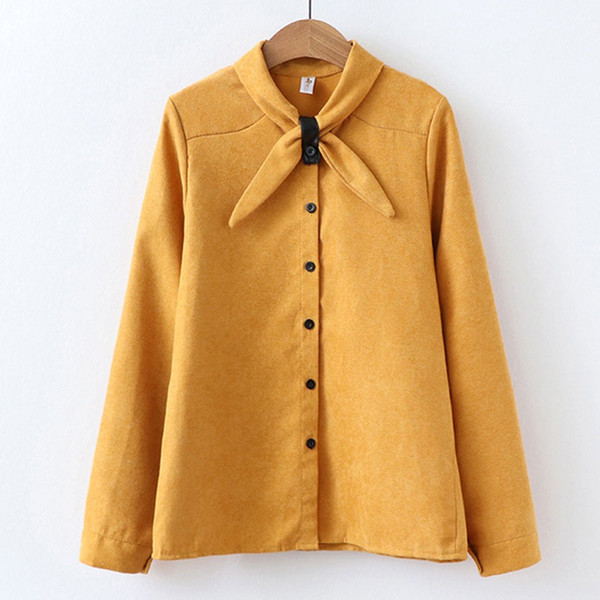 Women Blouses Shirts Turn-Down Collar Blouse Fashion Long Sleeve Casual Solid Loose Corduroy Shirts Tops Female Korean Style X4