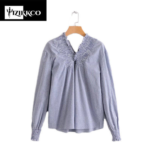 Women Plaid Blouse Off shoulder Womens Tops And Blouses Long Sleeve Slim Blouses Women 2018 Summer Blusa Feminina SZQ325