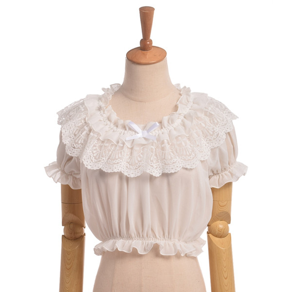 1pc Lolita Women Lace Chiffo
8000
n Blouse Short Puff Sleeve Frilly Shirt Tops High Quality Fast Shipment