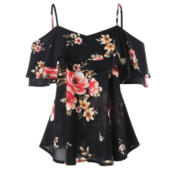blouse summer Shirts women 2018 women shirt Floral Printing off Shoulder Shirt Sleeveless Vest Tops Blouse plus size