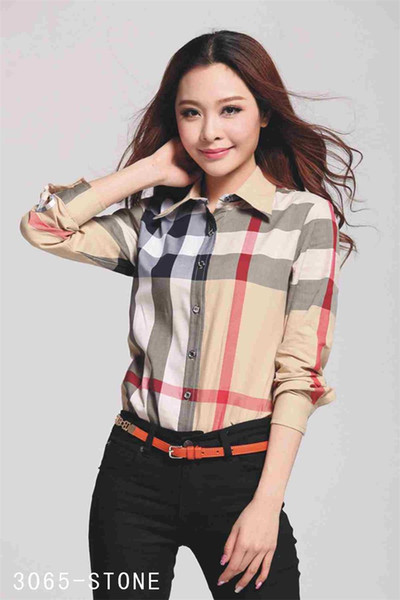 2018Brand women's casual shirt women's long sleeve stripe slim women's T-shirt new fashion plaid #HO4