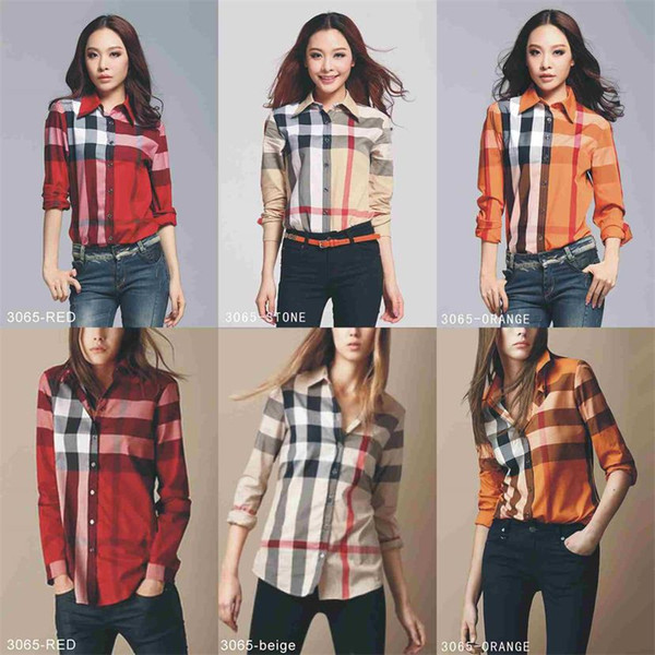 2018Brand women's casual shirt women's long sleeve stripe slim women's T-shirt new fashion plaid #HO5